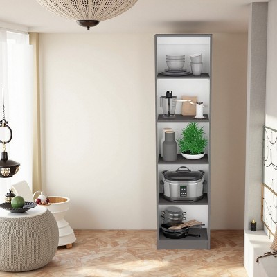 FURNIinspire Decorative Bookshelf Bookcase Book Shelf, Corner Shelf, Slim Organizer With 5 Tier Shelves For Living Room, Gray, 11.77"*17.72"*71.1"