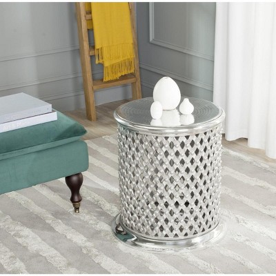Silver Metal Latticework Round Stool Accent Table