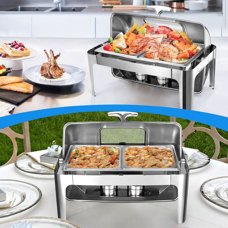 9QT Chafing Dish Buffet Set, Buffet Servers and Warmers with Soft-Closing Visible Lid, 3 of 9