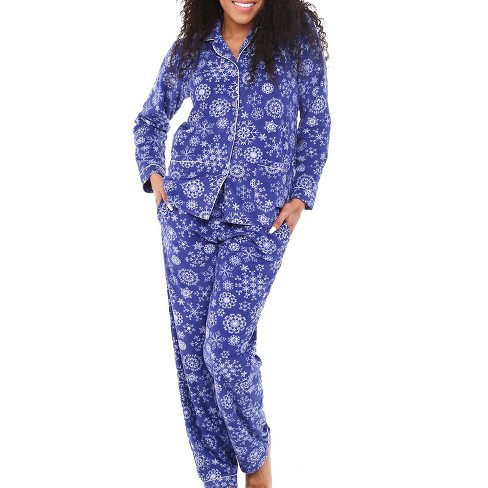ADR Women's Plush Fleece Pajamas Set, Button Down Winter PJ Set Royal  Snowflakes 3X Large