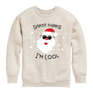 Boys' - Instant Message - Santa Thinks Im Cool Christmas Graphic Long Sleeve Fleece Sweatshirt - 1 of 4