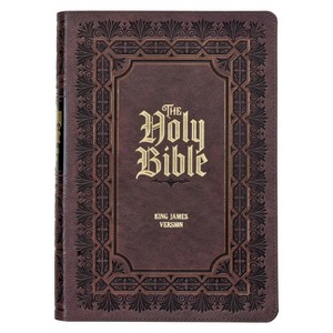 KJV Study Bible, Large Print King James Version Holy Bible, Thumb Tabs, Ribbons, Faux Leather Dark Brown Debossed - (Leather Bound) - 1 of 1