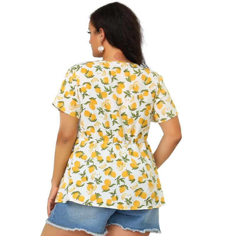 Agnes Orinda Women's Plus Size Casual V Neck Lemon Floral Summer Beach Peplum Blouses, 5 of 7