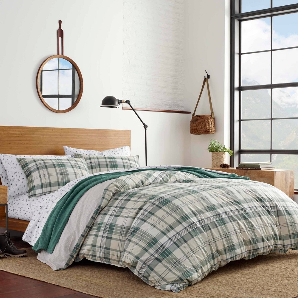 UPC 883893609341 product image for Eddie Bauer - King Timbers Reversible Duvet Cover & Sham Set Green: Cotton, Plai | upcitemdb.com