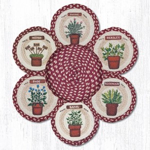 Earth Rugs Trivet – Herbs Printed Round Braided Jute Trivets in Basket, 10"x10", Rustic Kitchen Decor - 1 of 3