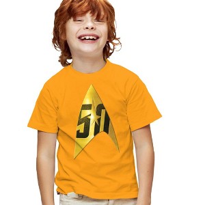 Boys' Star Trek 50Th Anniversary Delta T-Shirt Gold Medium - 1 of 4