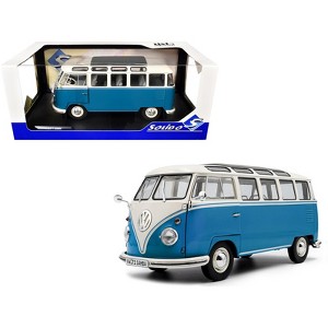 1962 Volkswagen T1 Samba Bus Baby Blue and White 1/18 Diecast