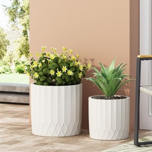 Christopher Knight Home Evans Outdoor Lightweight Concrete Medium and Large Planter Set, Antique White - 1 of 4