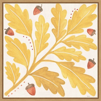 Yellow Oak Leaves and Acorns Framed Canvas Wall Art Print