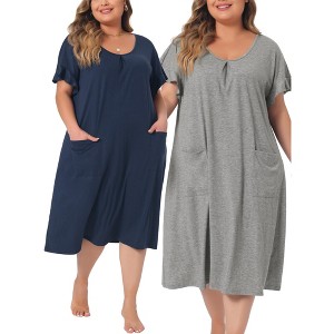 Agnes Orinda Women's Plus Size Ruffle Short Sleeve Scoop Neck Soft with Pockets Nightgowns - 1 of 4