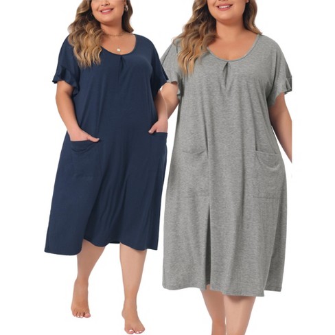 Agnes Orinda Women's Plus Size Ruffle Short Sleeve Scoop Neck Soft with Pockets Nightgowns - image 1 of 4