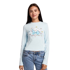 Cinnamoroll Stars Women's Blue Long Sleeve Baby Tee - 1 of 4