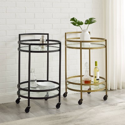 Bailey Modern Round Gold Bar Cart with Tempered Glass Shelves
