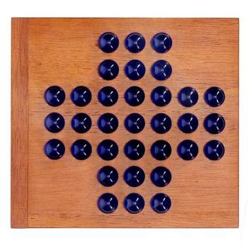 We Games Solid Wood Solitaire With Blue Glass Marbles - 9 In