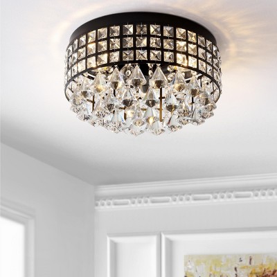 Meredith 14.5" Black Crystal Drum LED Flush Mount