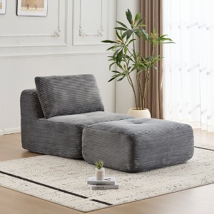 TIRAMISUBEST Memory Foam Single Floor Sofa, Modular Chaise Lounge with Ottoman, Corduroy Armless Chair with Back Pillow - 1 of 4