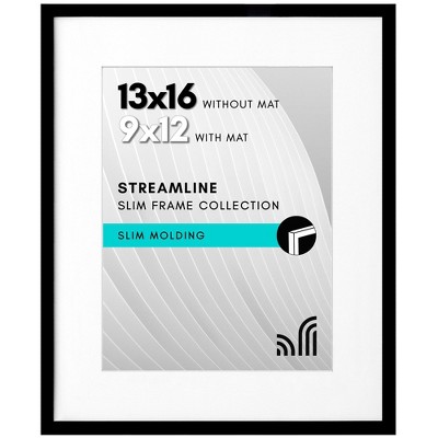 Americanflat 13x16 Picture Frame with Polished Plexiglass - Use as 9x12 Frame with Mat or Display 13x16 Photo Without Mat - Black