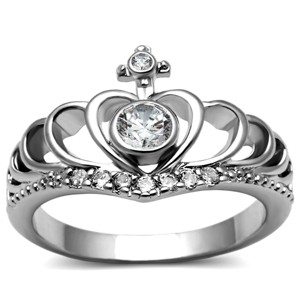 Slickblue Women's Stainless Steel Fashion Ring with 4mm Clear CZ, Polished Finish, Size 5-10 - 1 of 4