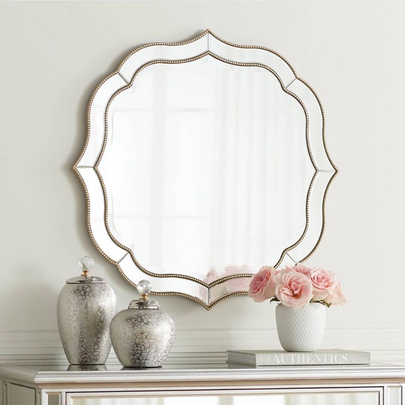 Noble Park Laureen Scalloped Round Vanity Wall Mirror Modern Beveled Glass Champagne Gold Beaded Frame 32" Wide for Bathroom Living Room Home Entryway, 2 of 10