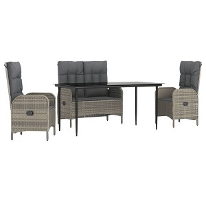 vidaXL Gray Poly Rattan Patio Dining Set with Reclining Chairs, Tempered Glass Table, and Cushions - Outdoor, Garden, Deck Furniture - 1 of 4