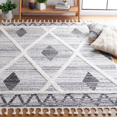 Gray Diamond Braided Shag Rectangular Area Rug