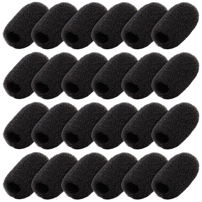 Juvale 24-Pack Mini Black Foam Windscreen for Headset Microphone, Wind Screen Cover Guard for Lavalier and Lapel Mic, 0.8 In, 1 of 10