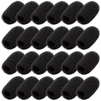 Juvale 24-Pack Mini Black Foam Windscreen for Headset Microphone, Wind Screen Cover Guard for Lavalier and Lapel Mic, 0.8 In