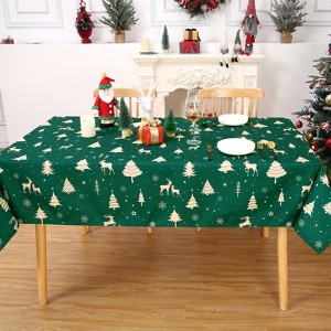 Christmas Table Cloth Rectangle, Waterproof Holiday Xmas Deer Tree Kitchen Farmhouse Oblong Christmas Table Decorations for Dining Party - 1 of 4