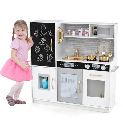 Infans Kid’s Pretend Play Kitchen Toddler Kitchen Playset w/ Blackboard Beige