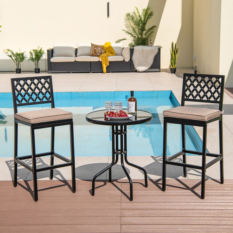 Costway Set of 2 Outdoor Bar Height Dining Chairs Patio Metal Bar Stools  with Cushion, 2 of 10