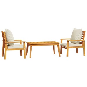 vidaXL Patio Lounge Set - Acacia Wood - 3 Piece Outdoor Furniture - Cushions Included - Deck/Porch/Garden Use - 1 of 4