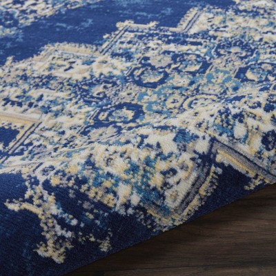 Navy Blue Round Medallion Tufted Synthetic Rug 4 ft