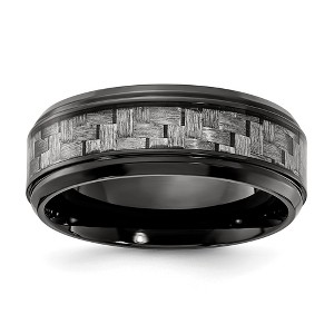 Black Bow Jewelry Men's 8mm Black Plated Titanium Grey Carbon Fiber Standard Fit Band - 1 of 4