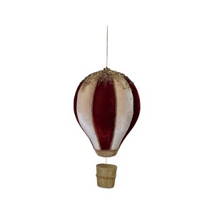 Storied Home Foam and Fabric Hot Air Balloon Ornament with Embroidery, Glitter, Sequins and Beads, Gold Finish, Burgundy Color and White - 1 of 2