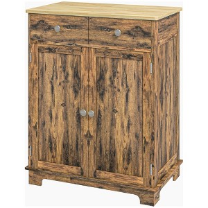 Yukimo 26.75" Rustic Brown Sideboard Buffet Cabinet with Solid Wood Top, Adjustable Shelf and 2 Drawers for Kitchen, Dining Room & Living Room - 1 of 4