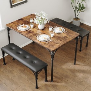 Dining Table with Benches, Dining Room Table Set for 4, Kitchen Table Set with Roman Column - 1 of 4