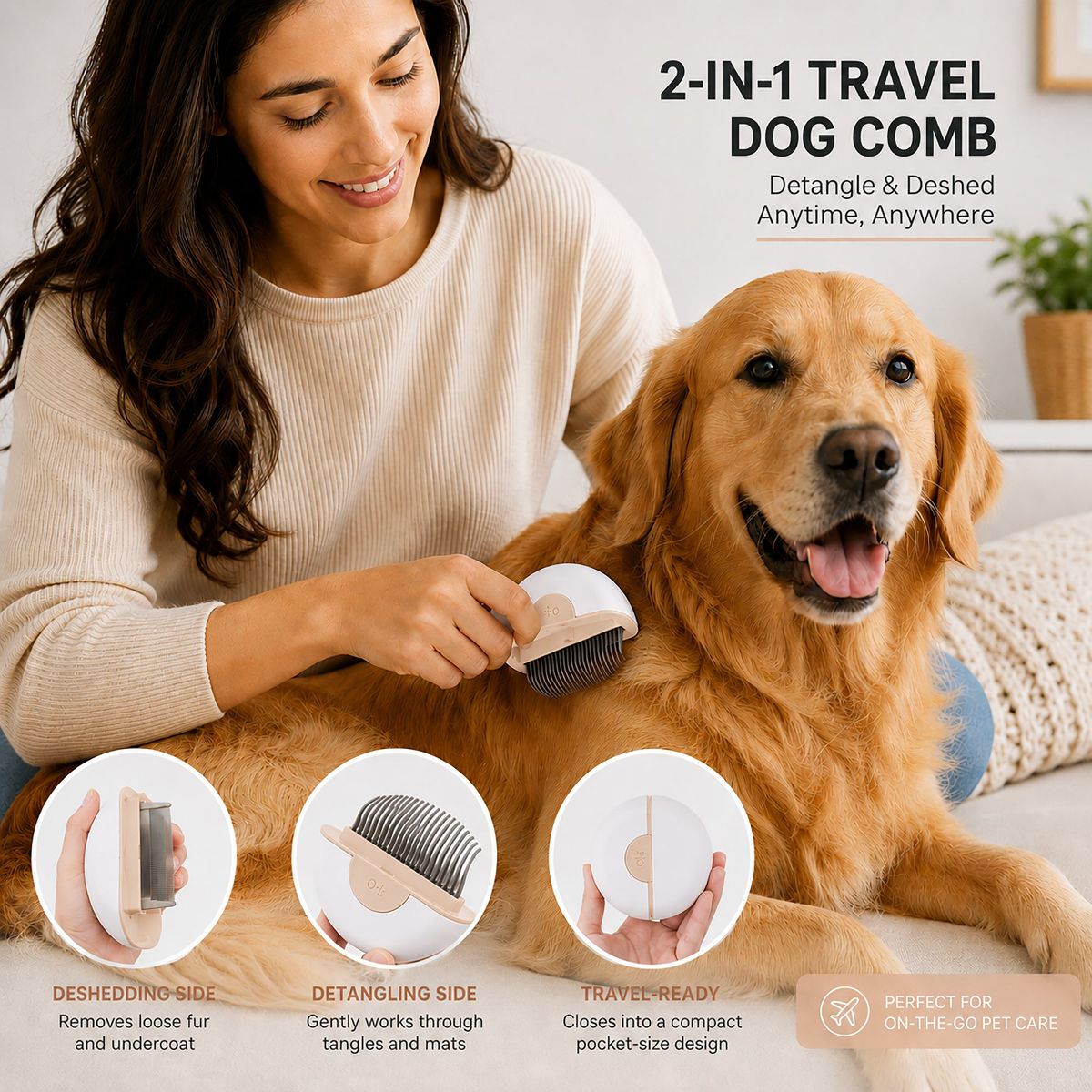 Pet Life LYNX 2-in-1 Travel Connecting Grooming Pet Comb and Deshedder, LG, Brown - thumbnail 2