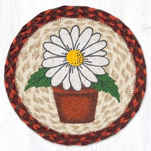 Earth Rugs Flower Power Round Trivet – 10" Retro Floral Print on Braided Natural Jute Table Mat - 1 of 3