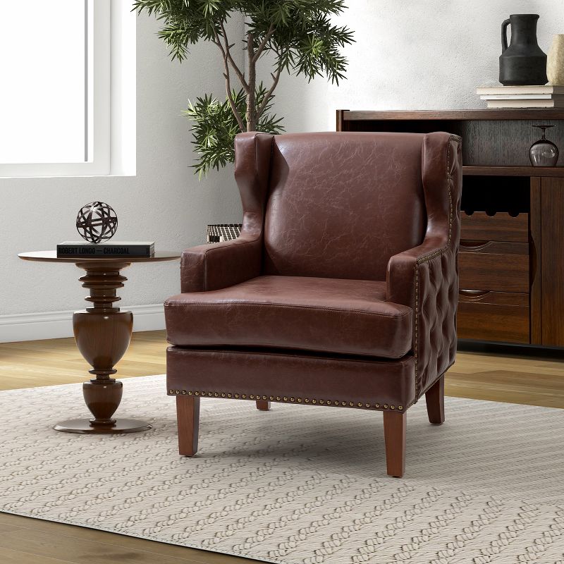 Baptiste  Mid-century Modern Vegan Leather Armchair for Bedroom and  Living Room  | KARAT HOME, 1 of 11