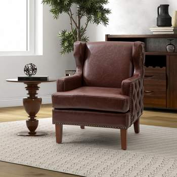 Baptiste  Mid-century Modern Vegan Leather Armchair for Bedroom and  Living Room  | KARAT HOME