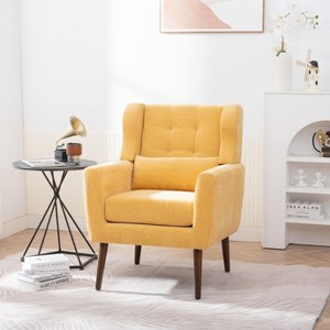 Chenille Upholstered Arm Chair, Comfy Soft Padded Lounge Chair with a Pillow and Solid Wood Legs, 4W-ModernLuxe - 1 of 4