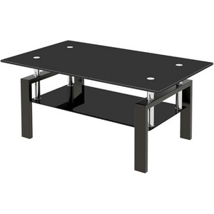 CuisinSmart Glass Coffee Table, Modern Side Coffee Table For Living Room, 2-Tier Tea Table With Tempered Glass Tabletop, Lower Shelf For Living Room - 1 of 4