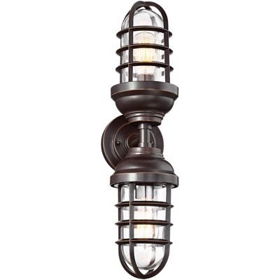 John Timberland Nautical Outdoor Wall Light Fixture Painted Bronze Cage 22 1/2" Clear Glass Up Down for Exterior House Porch Patio