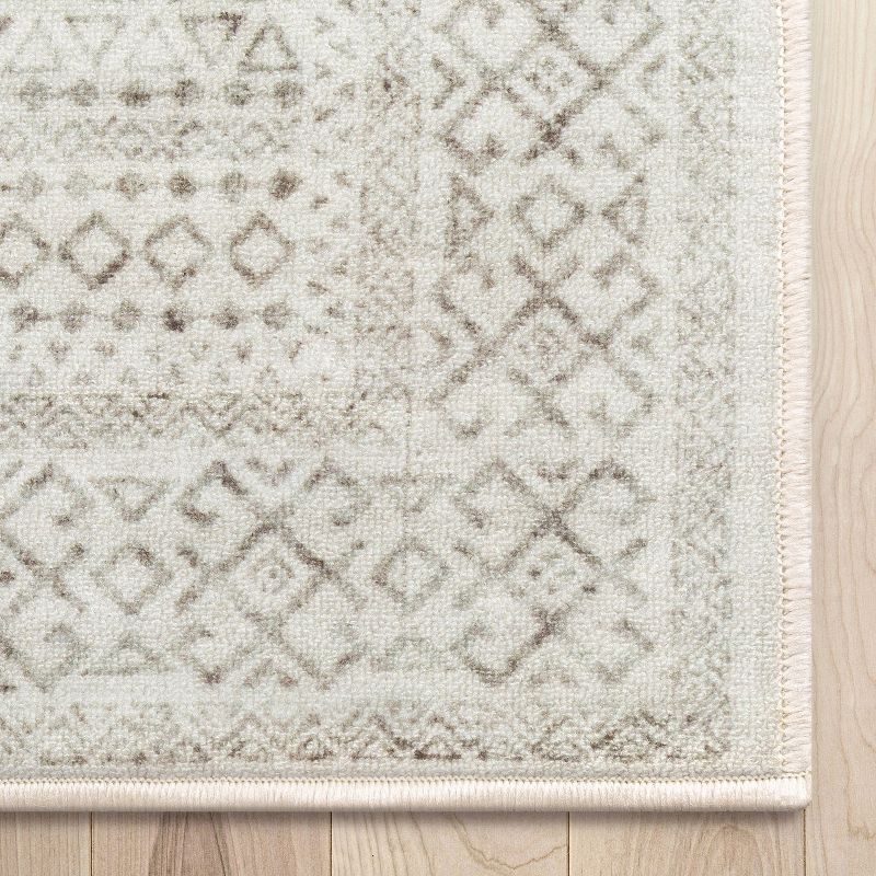 Well Woven Kings Court Sana Ivory & Grey - Non-Slip Rubber Backed Moroccan Diamond Rug - Perfect for Hallway, Entryway & Kitchen - Washable, Low Pile, 5 of 10