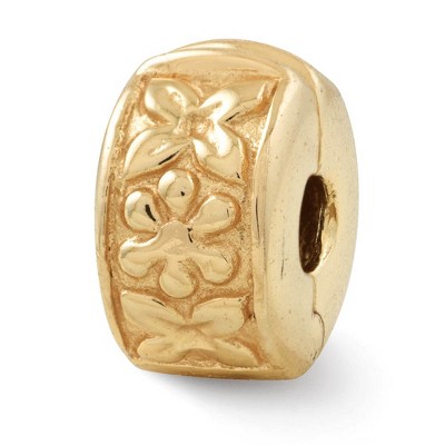 Black Bow Jewelry 14k Yellow Gold Plated Sterling Silver Hinged Flower Clip Bead Charm