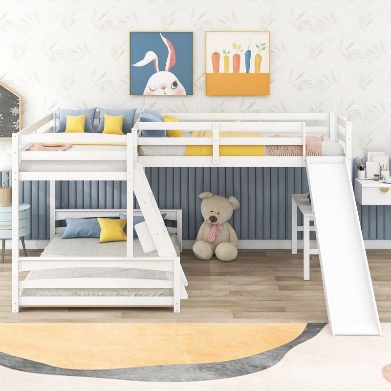 Twin over Full Bunk Bed with Twin Size Loft Bed with Desk, Slide and Full Length Rail - ModernLuxe, 2 of 11
