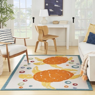Teal Multi Whimsical Turtle 6' x 9' Indoor/Outdoor Area Rug
