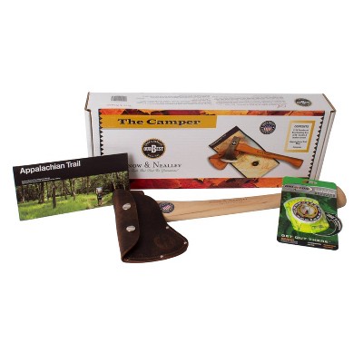 Snow & Nealley Boxed Set, Camper Axe Gift Set, Portable Penobscot Bay Kindling Axe, Belt Sheath, Compass, and Trail Map
