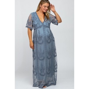 chinese dress ladies Blue Smocked Top Lace Maternity Maxi Dress  PinkBlush