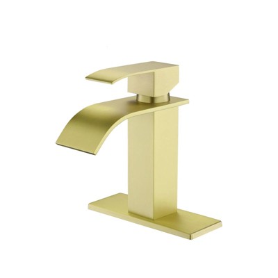 LunaLulink Brushed Gold Waterfall Spout Single Handle Bathroom Sink Faucet